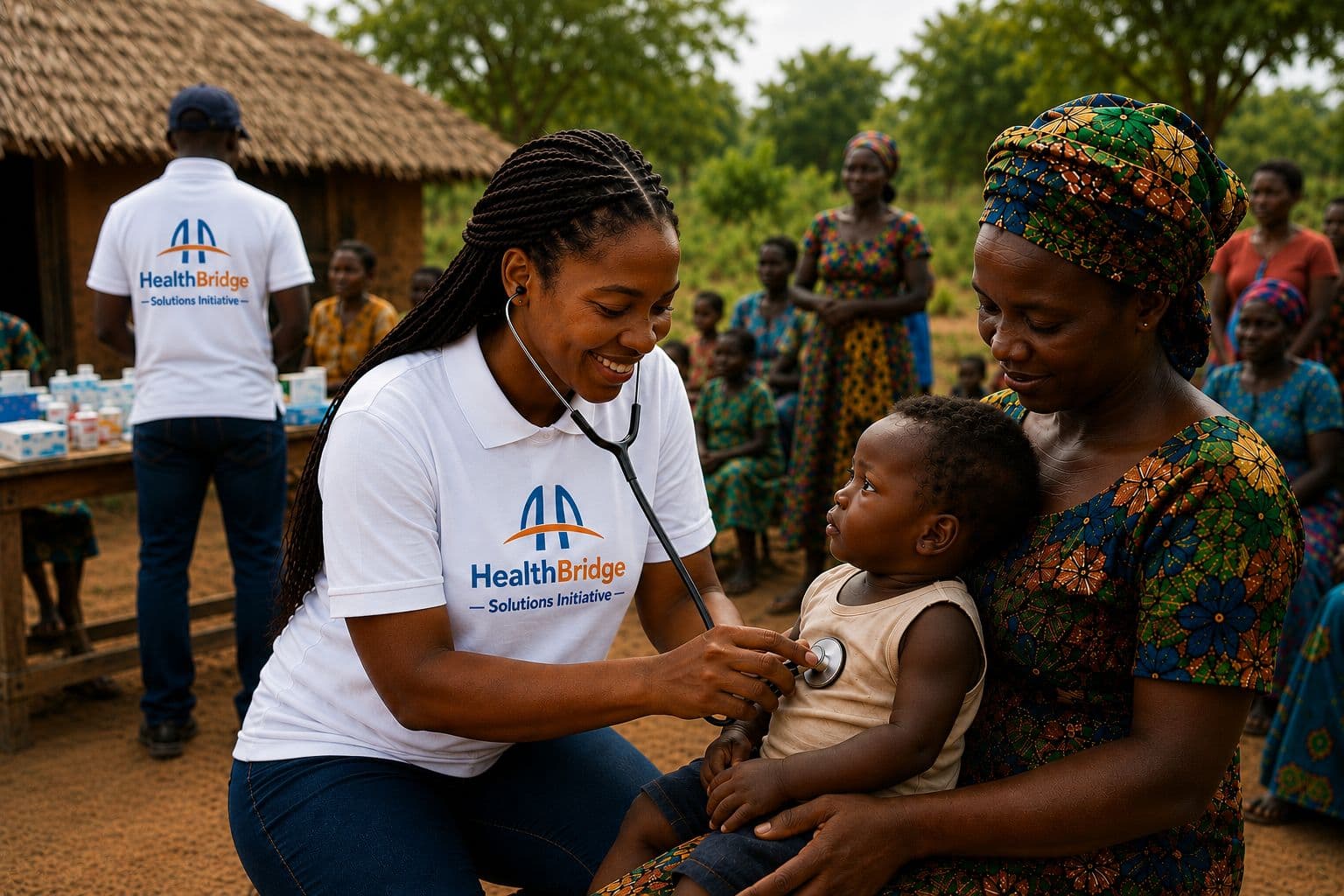 Children and community members during an HBSI maternal and child health outreach activity