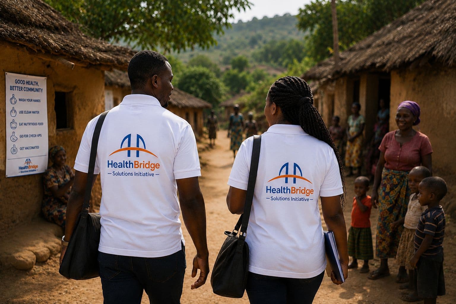 HBSI health workers entering a community during public health outreach